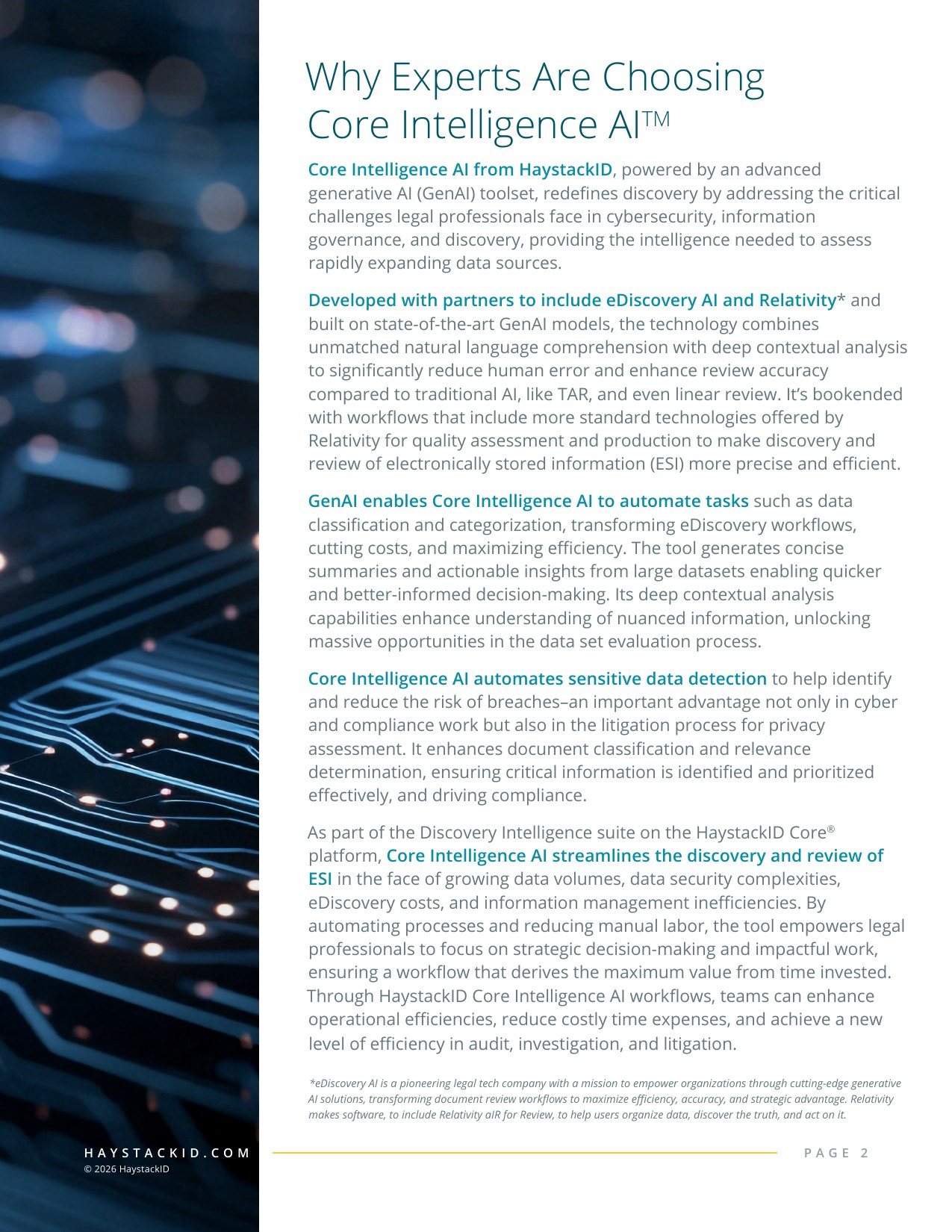 Core Intelligence AI fact sheet interior page