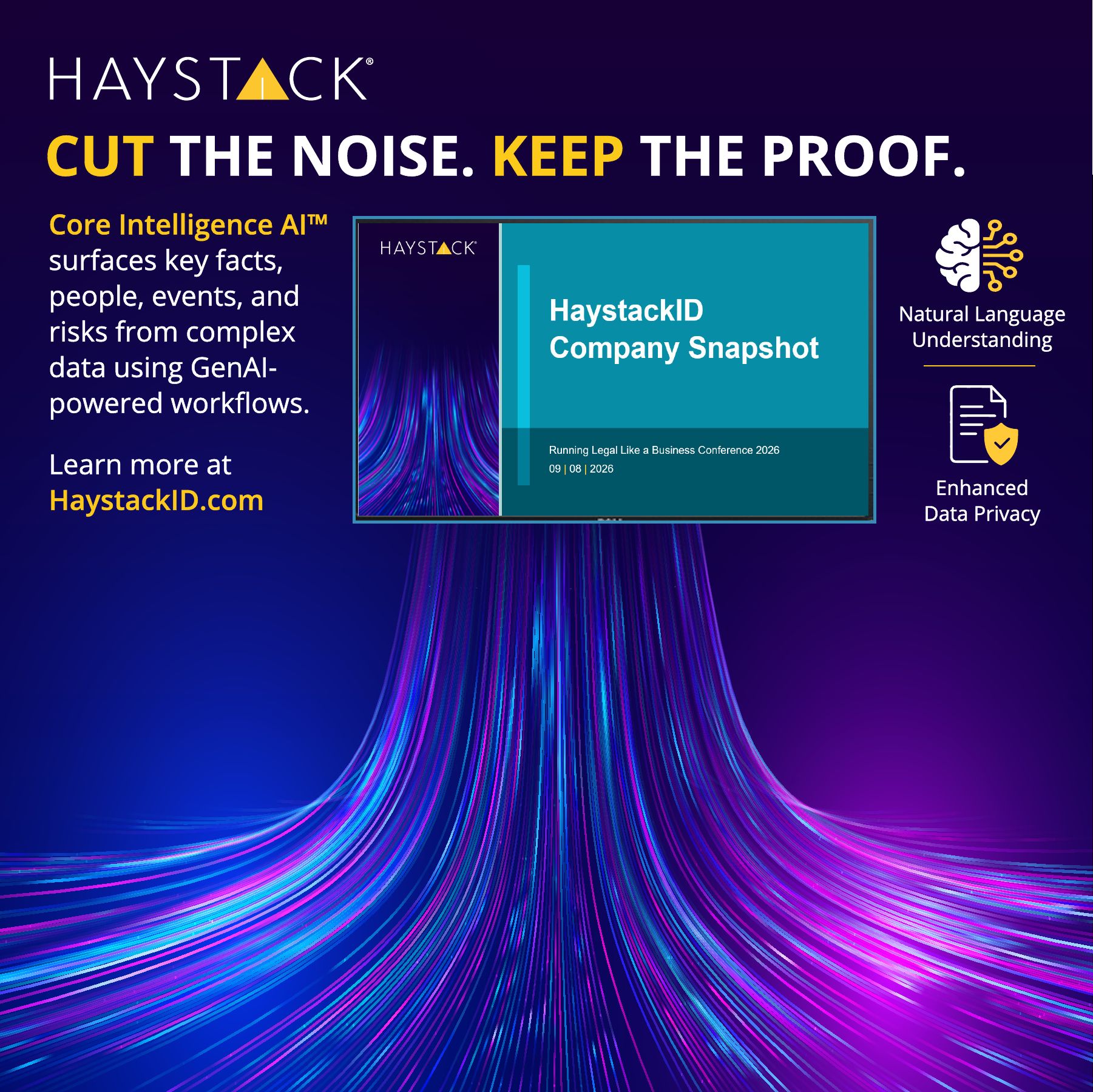 HaystackID Running Legal Like a Business booth graphics