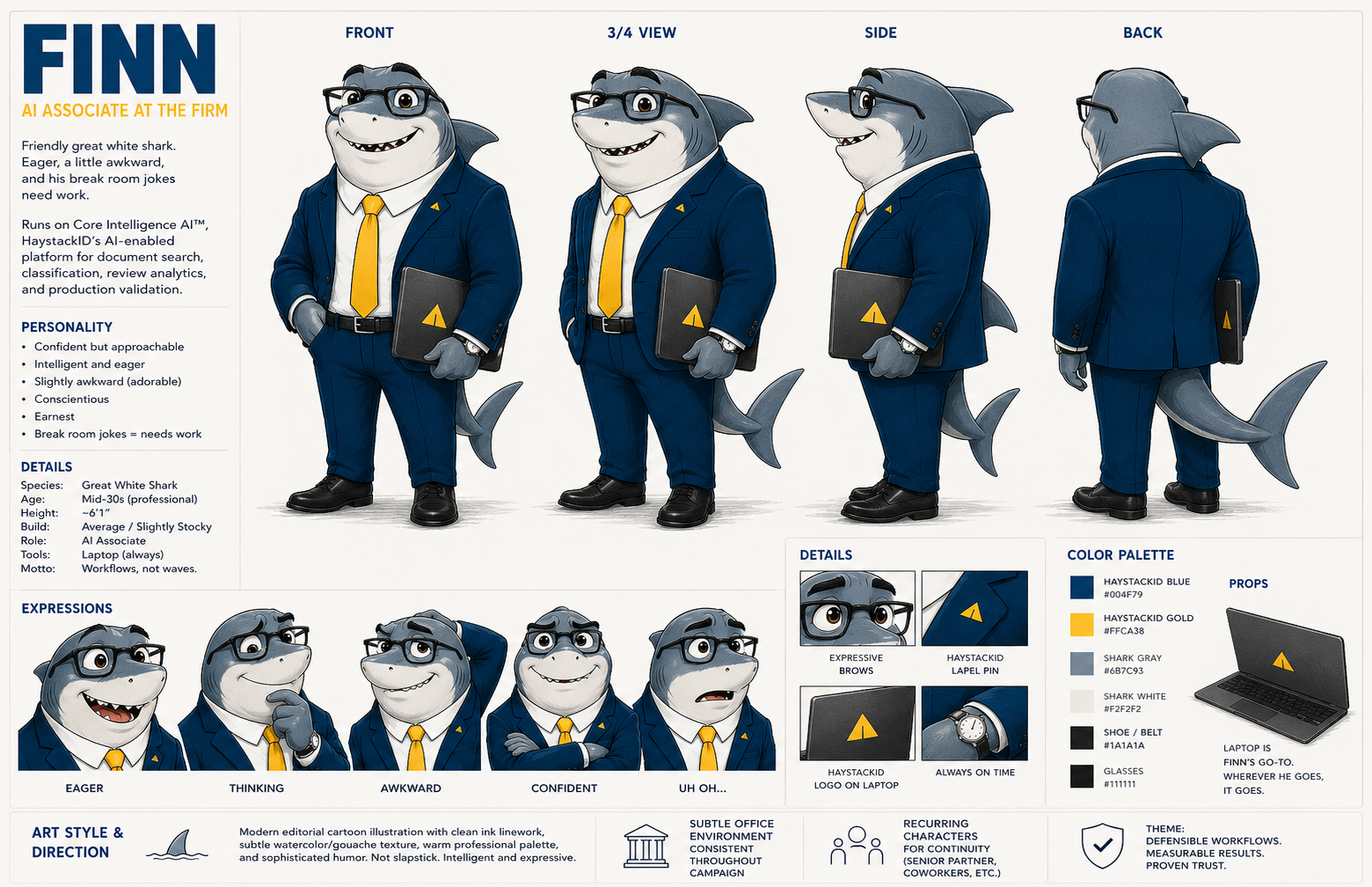 Finn AI associate character design sheet