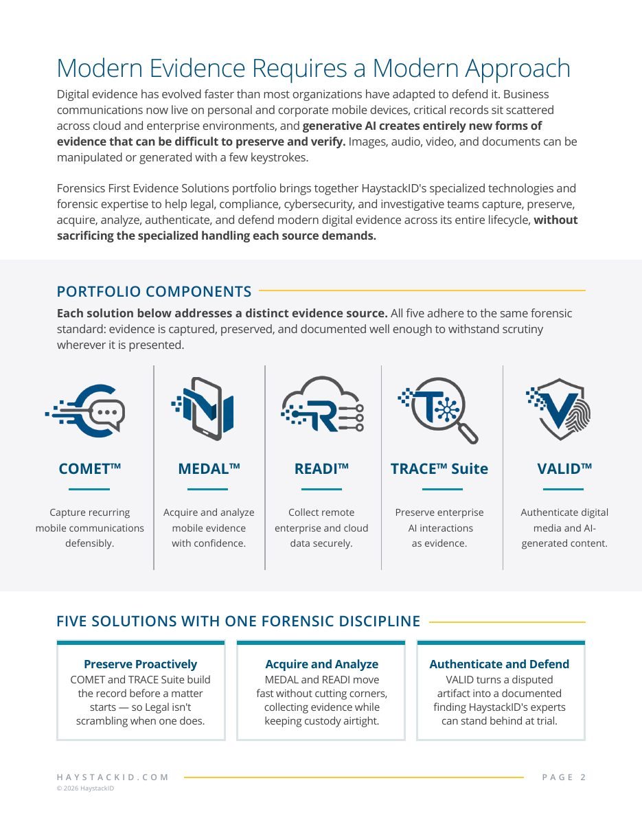 Forensics First portfolio components page
